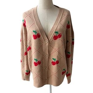 99 JANE STREET Tan Cardigan with Cherries